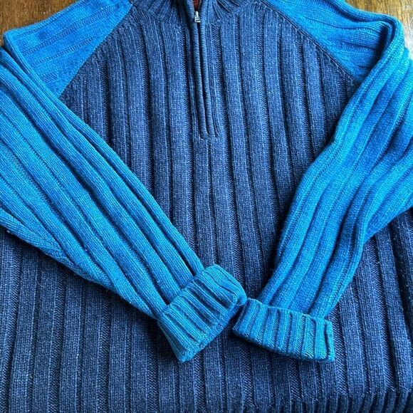 Merril Wool Pullover Sweater 1/3 zip XL Two toned Blue - Picture 7 of 8